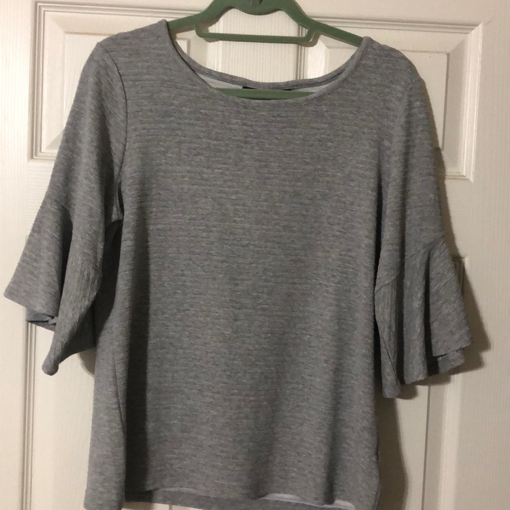 Gray top with 3/4” bell sleeves